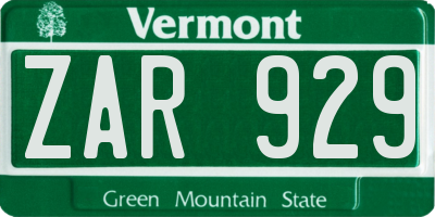 VT license plate ZAR929