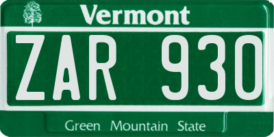 VT license plate ZAR930