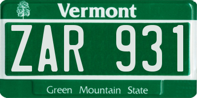 VT license plate ZAR931