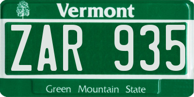 VT license plate ZAR935