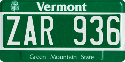 VT license plate ZAR936