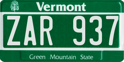 VT license plate ZAR937