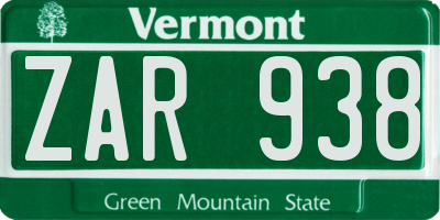 VT license plate ZAR938