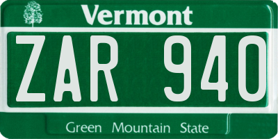 VT license plate ZAR940