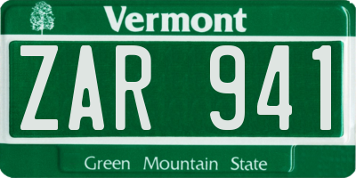 VT license plate ZAR941