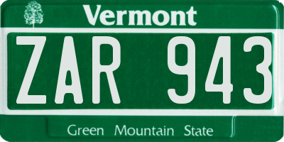 VT license plate ZAR943