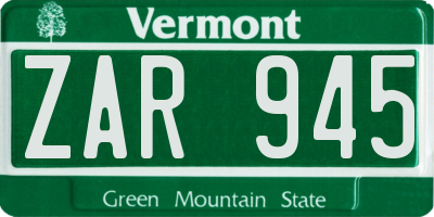 VT license plate ZAR945
