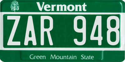 VT license plate ZAR948