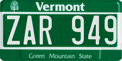 VT license plate ZAR949