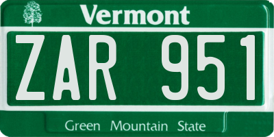 VT license plate ZAR951