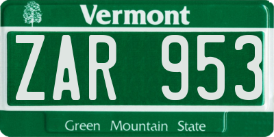 VT license plate ZAR953