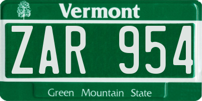 VT license plate ZAR954