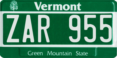 VT license plate ZAR955