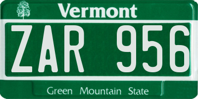 VT license plate ZAR956