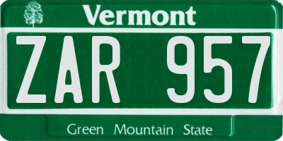 VT license plate ZAR957