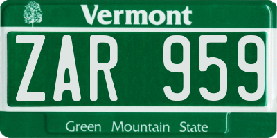 VT license plate ZAR959