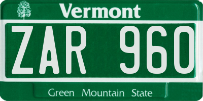 VT license plate ZAR960