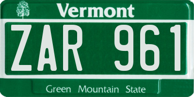 VT license plate ZAR961