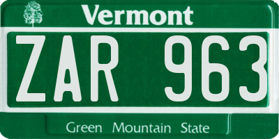 VT license plate ZAR963
