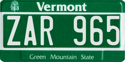 VT license plate ZAR965