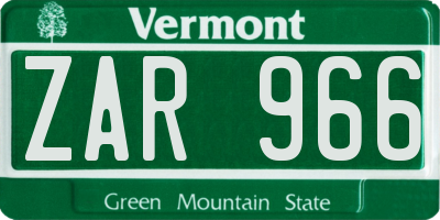 VT license plate ZAR966