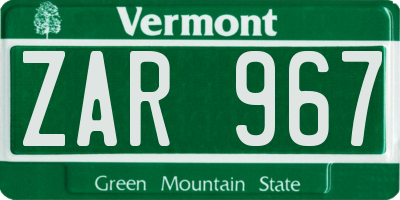 VT license plate ZAR967