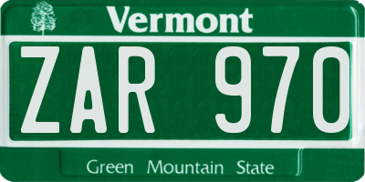 VT license plate ZAR970