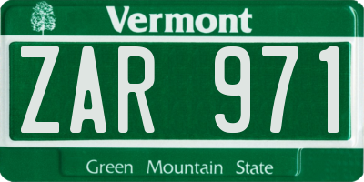 VT license plate ZAR971