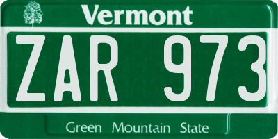 VT license plate ZAR973