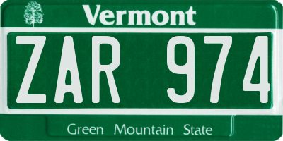 VT license plate ZAR974