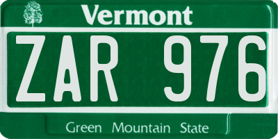 VT license plate ZAR976