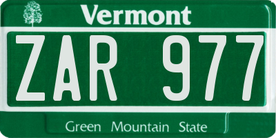 VT license plate ZAR977