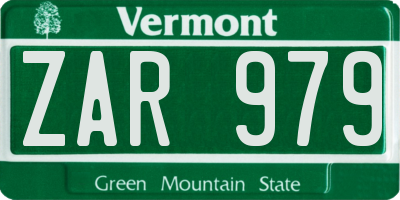 VT license plate ZAR979