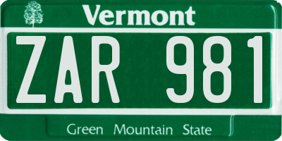 VT license plate ZAR981