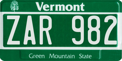 VT license plate ZAR982