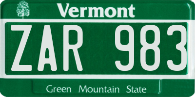 VT license plate ZAR983