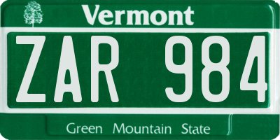 VT license plate ZAR984
