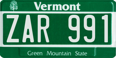 VT license plate ZAR991