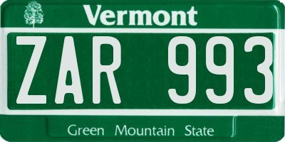 VT license plate ZAR993