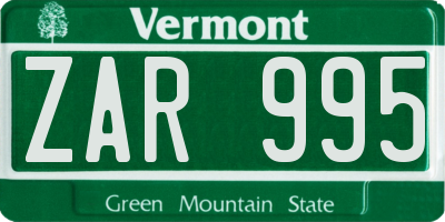 VT license plate ZAR995