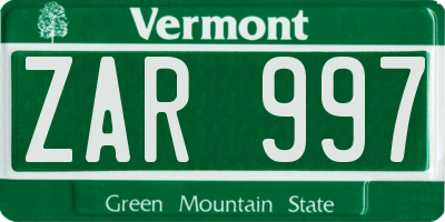 VT license plate ZAR997