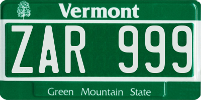 VT license plate ZAR999