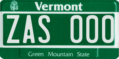 VT license plate ZAS000