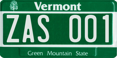 VT license plate ZAS001