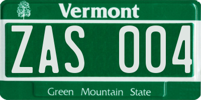 VT license plate ZAS004