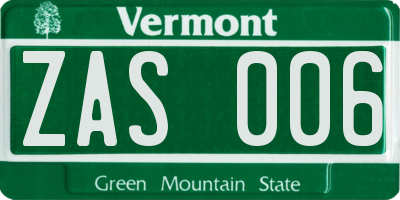 VT license plate ZAS006