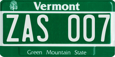 VT license plate ZAS007