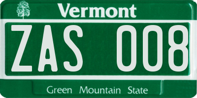 VT license plate ZAS008