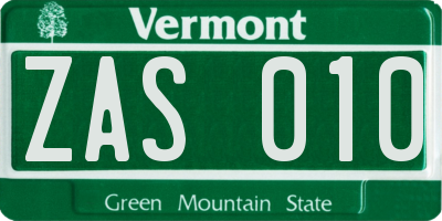 VT license plate ZAS010