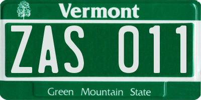 VT license plate ZAS011